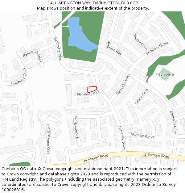 14, HARTINGTON WAY, DARLINGTON, DL3 0GP: Location map and indicative extent of plot