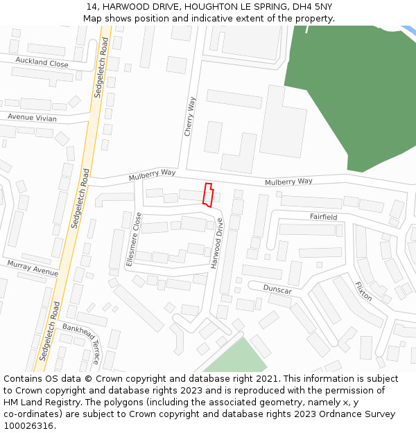 14, HARWOOD DRIVE, HOUGHTON LE SPRING, DH4 5NY: Location map and indicative extent of plot