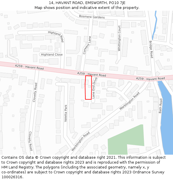 14, HAVANT ROAD, EMSWORTH, PO10 7JE: Location map and indicative extent of plot