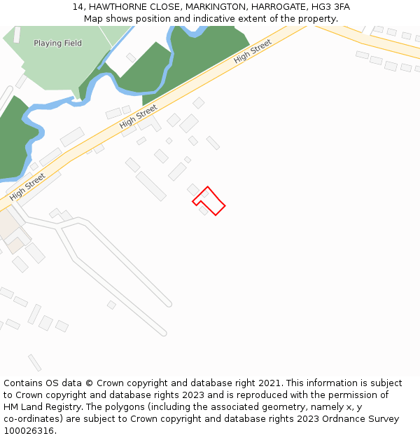 14, HAWTHORNE CLOSE, MARKINGTON, HARROGATE, HG3 3FA: Location map and indicative extent of plot
