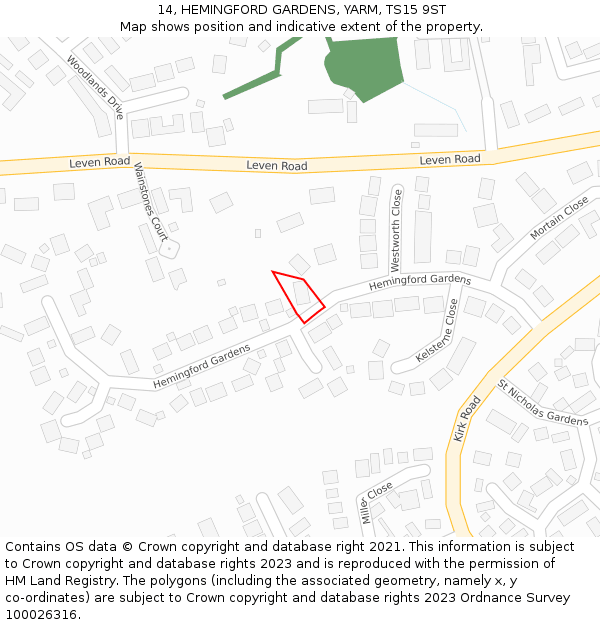 14, HEMINGFORD GARDENS, YARM, TS15 9ST: Location map and indicative extent of plot