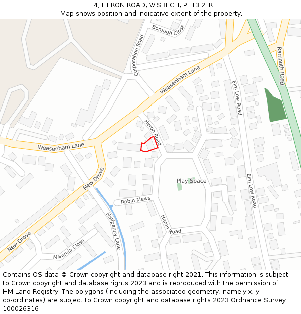 14, HERON ROAD, WISBECH, PE13 2TR: Location map and indicative extent of plot