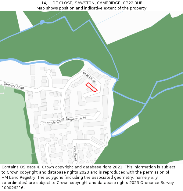 14, HIDE CLOSE, SAWSTON, CAMBRIDGE, CB22 3UR: Location map and indicative extent of plot