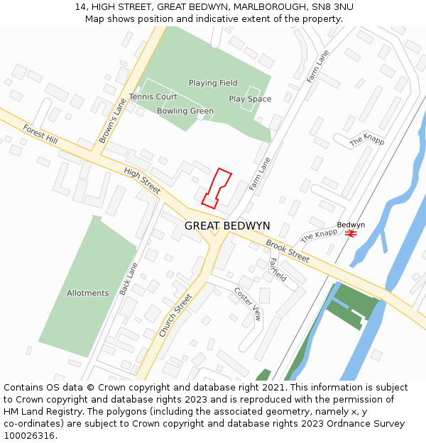 14, HIGH STREET, GREAT BEDWYN, MARLBOROUGH, SN8 3NU: Location map and indicative extent of plot