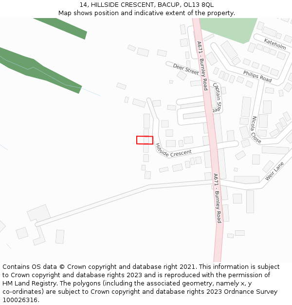 14, HILLSIDE CRESCENT, BACUP, OL13 8QL: Location map and indicative extent of plot