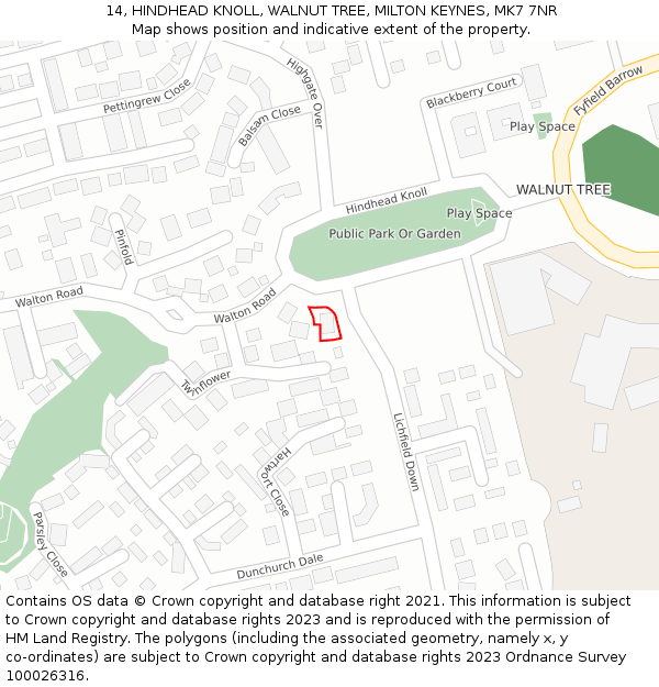 14, HINDHEAD KNOLL, WALNUT TREE, MILTON KEYNES, MK7 7NR: Location map and indicative extent of plot