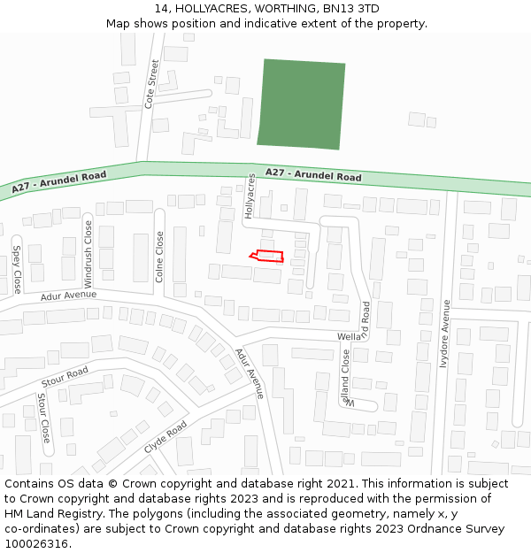 14, HOLLYACRES, WORTHING, BN13 3TD: Location map and indicative extent of plot