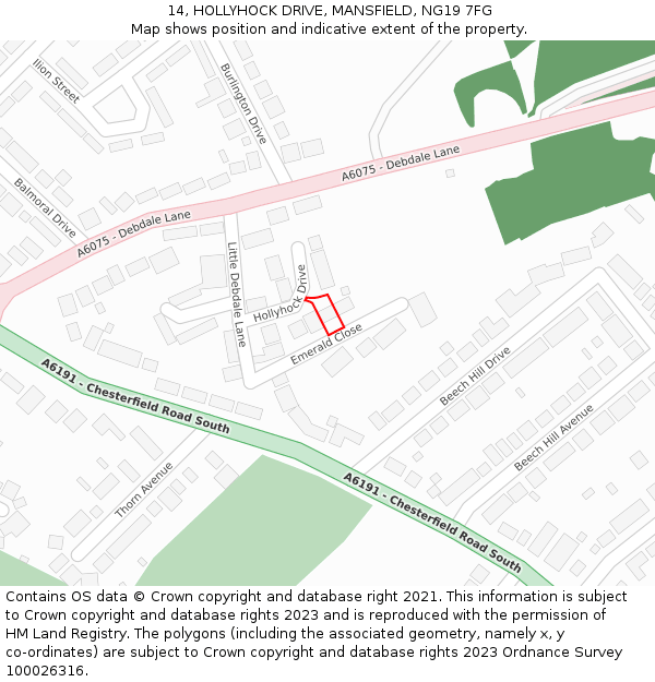 14, HOLLYHOCK DRIVE, MANSFIELD, NG19 7FG: Location map and indicative extent of plot