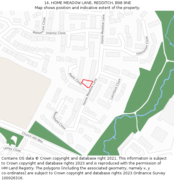 14, HOME MEADOW LANE, REDDITCH, B98 9NE: Location map and indicative extent of plot