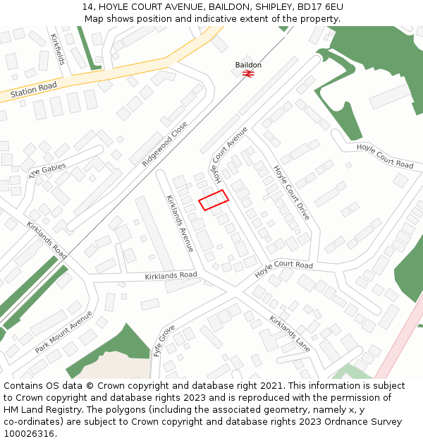 14, HOYLE COURT AVENUE, BAILDON, SHIPLEY, BD17 6EU: Location map and indicative extent of plot