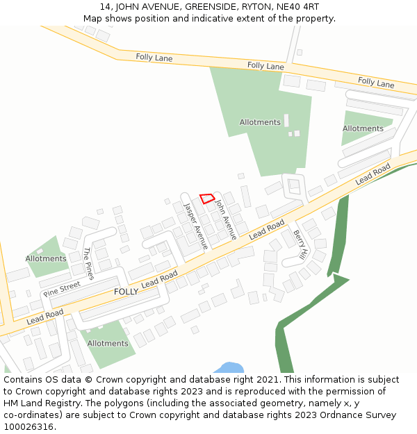 14, JOHN AVENUE, GREENSIDE, RYTON, NE40 4RT: Location map and indicative extent of plot