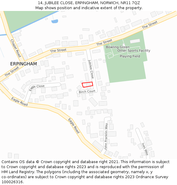14, JUBILEE CLOSE, ERPINGHAM, NORWICH, NR11 7QZ: Location map and indicative extent of plot
