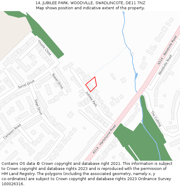 14, JUBILEE PARK, WOODVILLE, SWADLINCOTE, DE11 7NZ: Location map and indicative extent of plot