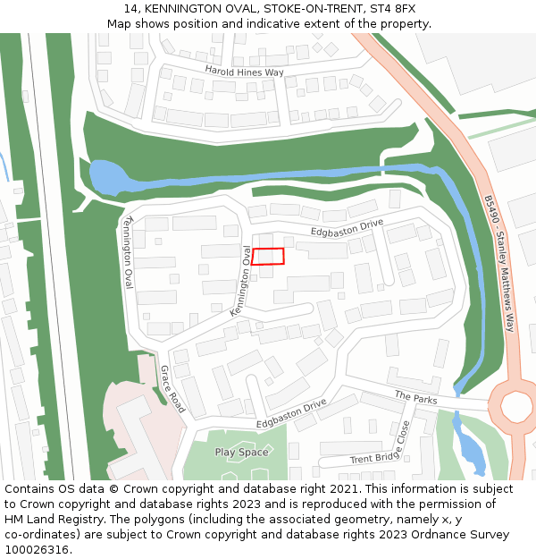 14, KENNINGTON OVAL, STOKE-ON-TRENT, ST4 8FX: Location map and indicative extent of plot