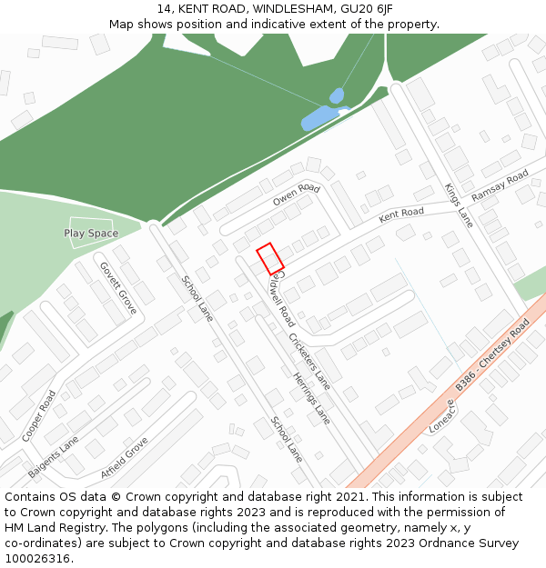 14, KENT ROAD, WINDLESHAM, GU20 6JF: Location map and indicative extent of plot