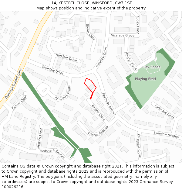 14, KESTREL CLOSE, WINSFORD, CW7 1SF: Location map and indicative extent of plot