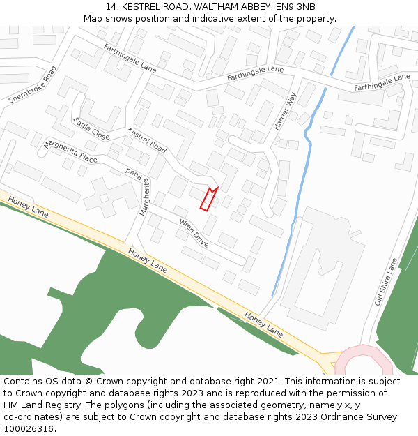 14, KESTREL ROAD, WALTHAM ABBEY, EN9 3NB: Location map and indicative extent of plot