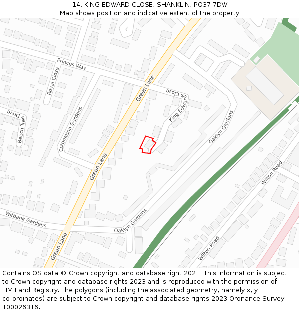 14, KING EDWARD CLOSE, SHANKLIN, PO37 7DW: Location map and indicative extent of plot