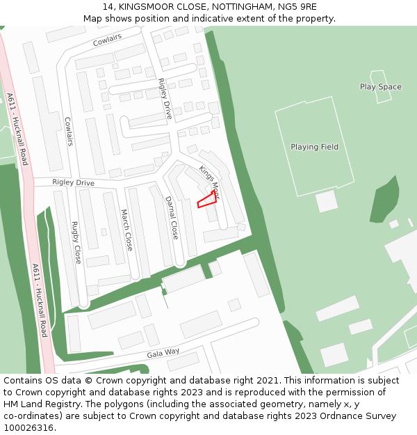 14, KINGSMOOR CLOSE, NOTTINGHAM, NG5 9RE: Location map and indicative extent of plot