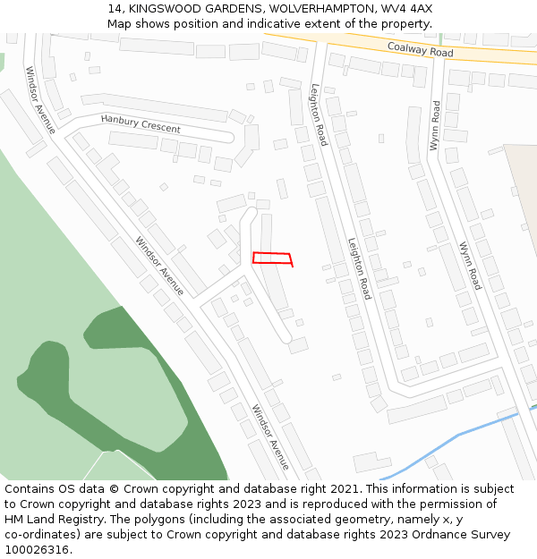 14, KINGSWOOD GARDENS, WOLVERHAMPTON, WV4 4AX: Location map and indicative extent of plot