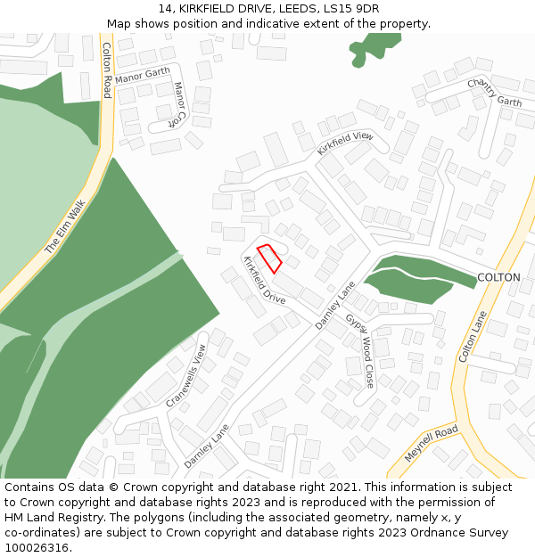 14, KIRKFIELD DRIVE, LEEDS, LS15 9DR: Location map and indicative extent of plot