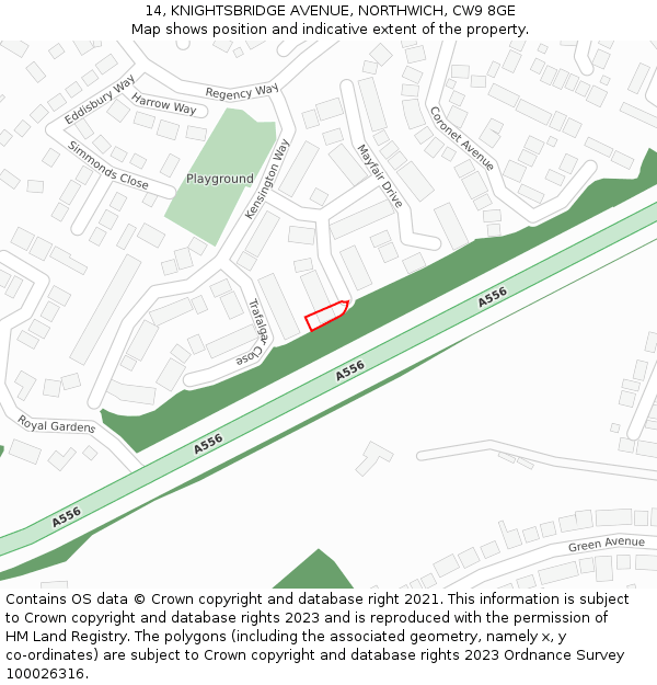 14, KNIGHTSBRIDGE AVENUE, NORTHWICH, CW9 8GE: Location map and indicative extent of plot