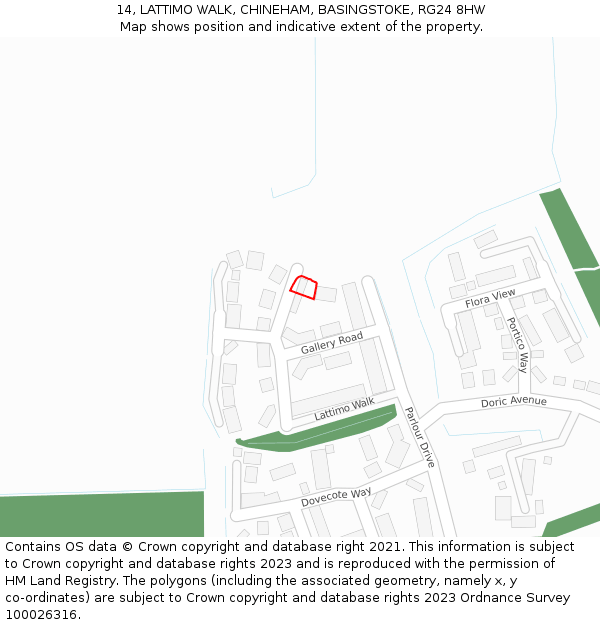 14, LATTIMO WALK, CHINEHAM, BASINGSTOKE, RG24 8HW: Location map and indicative extent of plot