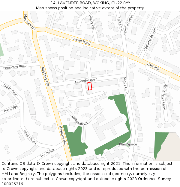 14, LAVENDER ROAD, WOKING, GU22 8AY: Location map and indicative extent of plot