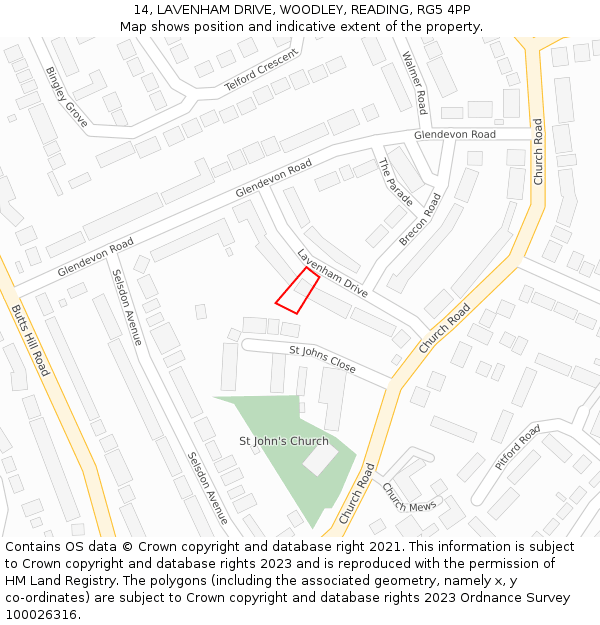 14, LAVENHAM DRIVE, WOODLEY, READING, RG5 4PP: Location map and indicative extent of plot