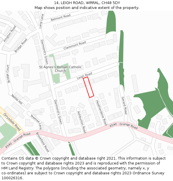 14, LEIGH ROAD, WIRRAL, CH48 5DY: Location map and indicative extent of plot