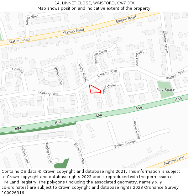 14, LINNET CLOSE, WINSFORD, CW7 3FA: Location map and indicative extent of plot