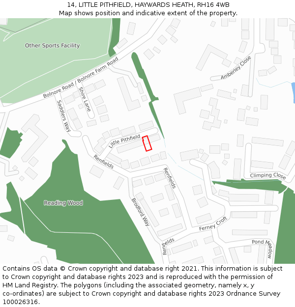 14, LITTLE PITHFIELD, HAYWARDS HEATH, RH16 4WB: Location map and indicative extent of plot