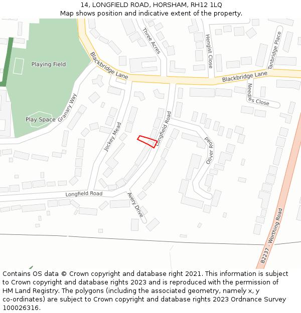 14, LONGFIELD ROAD, HORSHAM, RH12 1LQ: Location map and indicative extent of plot