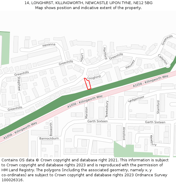 14, LONGHIRST, KILLINGWORTH, NEWCASTLE UPON TYNE, NE12 5BG: Location map and indicative extent of plot