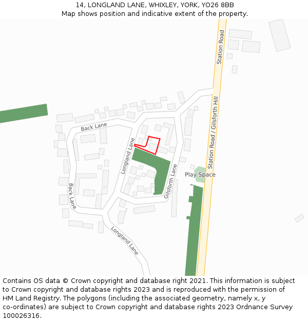 14, LONGLAND LANE, WHIXLEY, YORK, YO26 8BB: Location map and indicative extent of plot