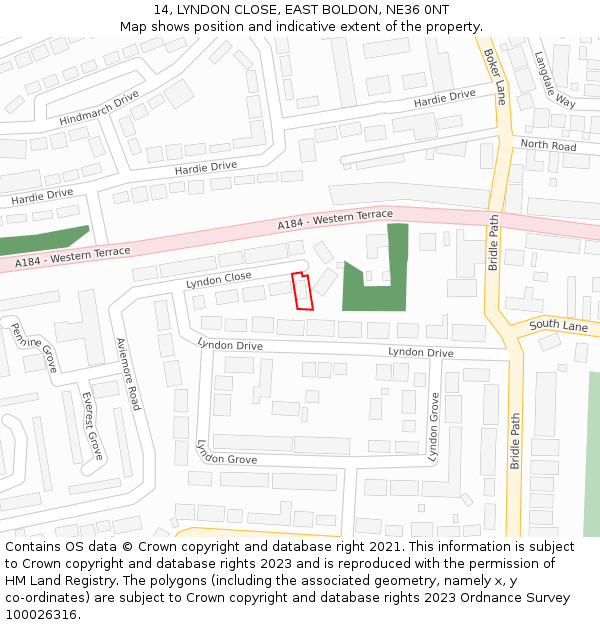 14, LYNDON CLOSE, EAST BOLDON, NE36 0NT: Location map and indicative extent of plot