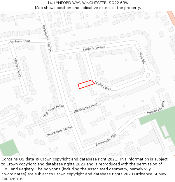 14, LYNFORD WAY, WINCHESTER, SO22 6BW: Location map and indicative extent of plot