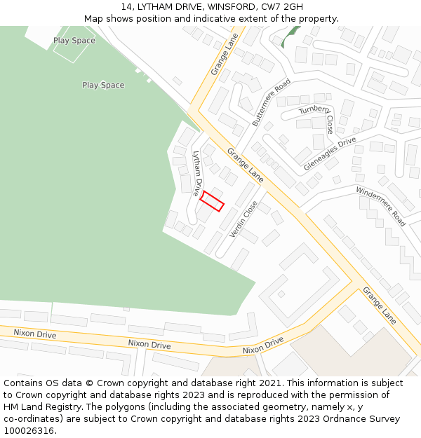 14, LYTHAM DRIVE, WINSFORD, CW7 2GH: Location map and indicative extent of plot