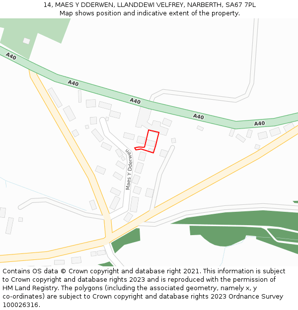 14, MAES Y DDERWEN, LLANDDEWI VELFREY, NARBERTH, SA67 7PL: Location map and indicative extent of plot
