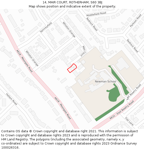 14, MAIR COURT, ROTHERHAM, S60 3BJ: Location map and indicative extent of plot