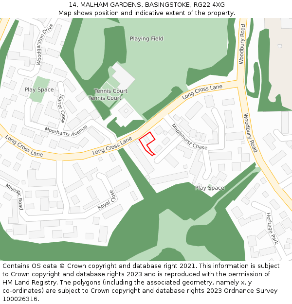 14, MALHAM GARDENS, BASINGSTOKE, RG22 4XG: Location map and indicative extent of plot