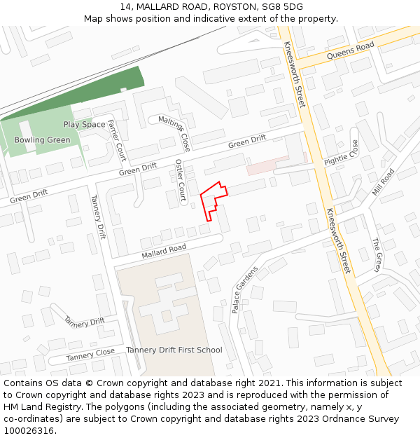 14, MALLARD ROAD, ROYSTON, SG8 5DG: Location map and indicative extent of plot
