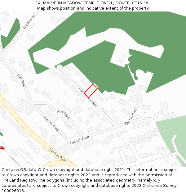 14, MALVERN MEADOW, TEMPLE EWELL, DOVER, CT16 3AH: Location map and indicative extent of plot