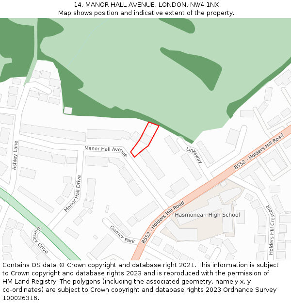 14, MANOR HALL AVENUE, LONDON, NW4 1NX: Location map and indicative extent of plot