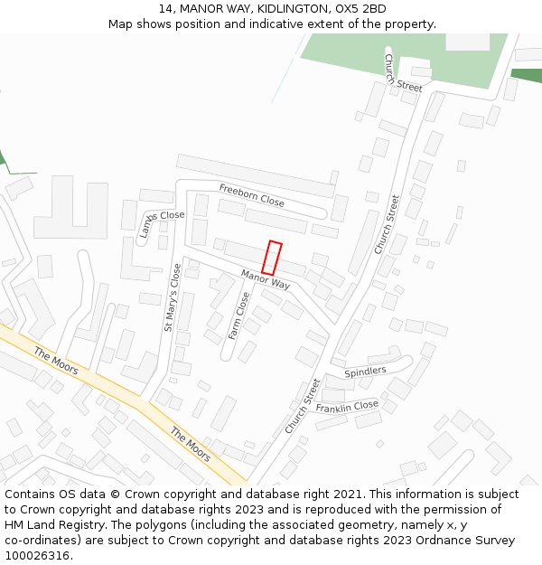 14, MANOR WAY, KIDLINGTON, OX5 2BD: Location map and indicative extent of plot