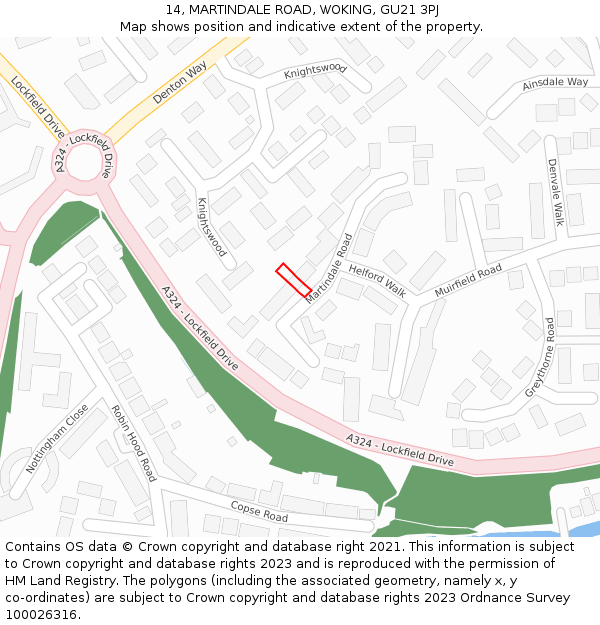 14, MARTINDALE ROAD, WOKING, GU21 3PJ: Location map and indicative extent of plot