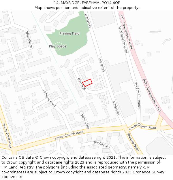 14, MAYRIDGE, FAREHAM, PO14 4QP: Location map and indicative extent of plot