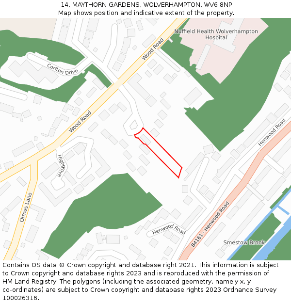 14, MAYTHORN GARDENS, WOLVERHAMPTON, WV6 8NP: Location map and indicative extent of plot