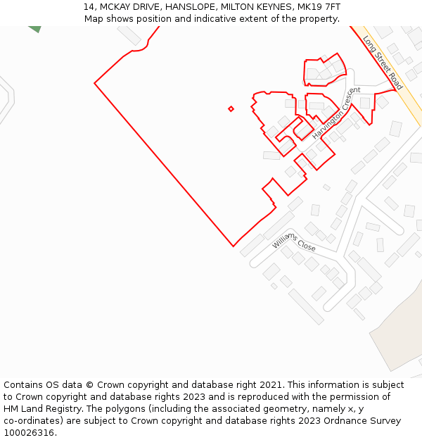 14, MCKAY DRIVE, HANSLOPE, MILTON KEYNES, MK19 7FT: Location map and indicative extent of plot
