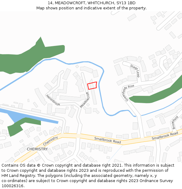 14, MEADOWCROFT, WHITCHURCH, SY13 1BD: Location map and indicative extent of plot